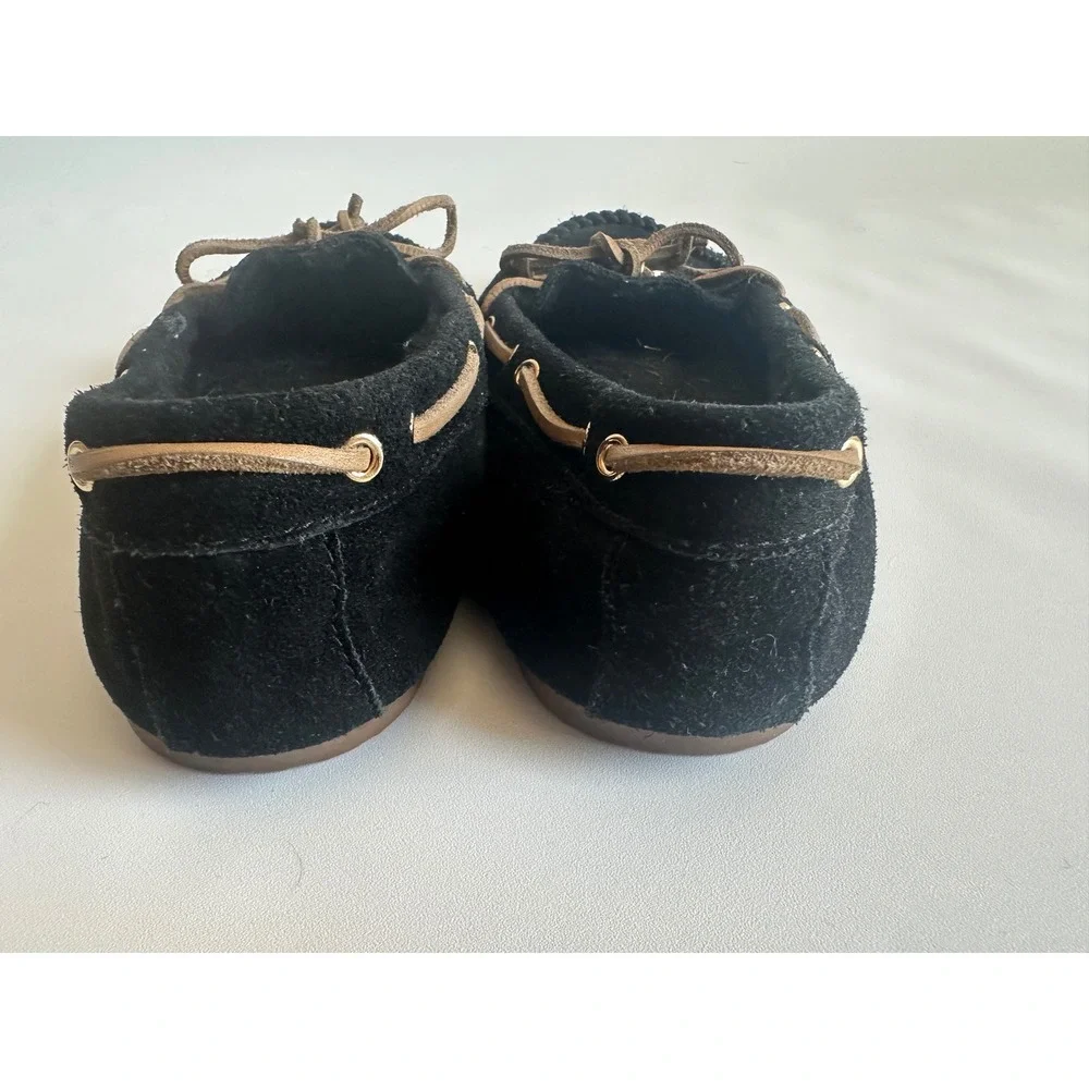 Coach Antonia Black Suede Shearling Lined Moccasin Slippers Womens 10B A8809